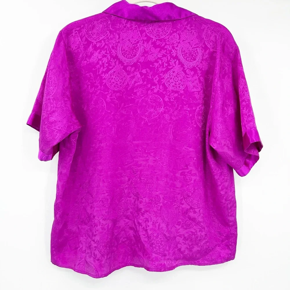 Victoria's Secret Womens Magenta Floral Damask Satin Gold Label Pajama Top S